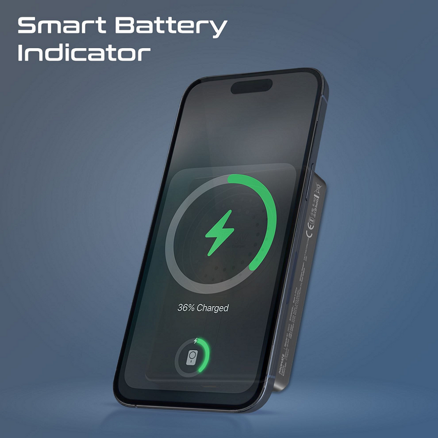 Promate BLADE-10-BLK - 10000mAh UltraSlim Wireless Charging 15W MagSafe 20WPD USB-C In/Out Port Smart