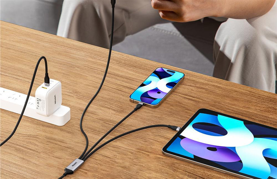 Unitek C14101AGY-1-5M - 1.5m 20W 3in1 USB-C Data & Charge Cable USB-C Lightning & Micro USB Connectors. Multi