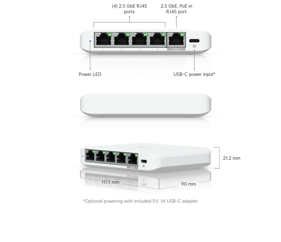 Ubiquiti USW-FLEX-2.5G-5 - UniFi Flex Mini Compact 5-port 2.5G Ethernet Switch