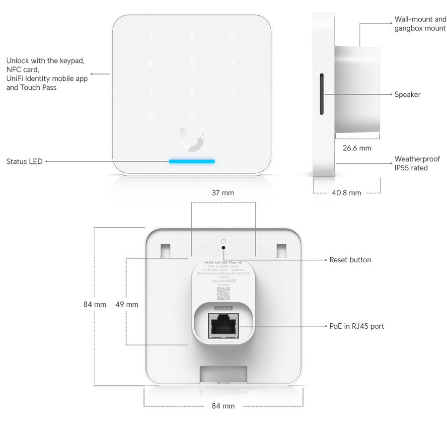 UA-G3-Flex-B - Ubiquiti UniFi Access G3 Reader Flex with Keypad and Apple Touch Pass Support - Black