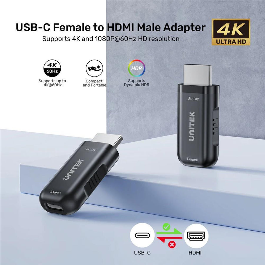 Unitek V1187A - USB-C F to HDMI M Adapter. Supports 4K & 1080P@60Hz HD HDCP & Dynamic HDR Compact