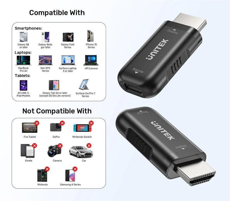 Unitek V1187A - USB-C F to HDMI M Adapter. Supports 4K & 1080P@60Hz HD HDCP & Dynamic HDR Compact