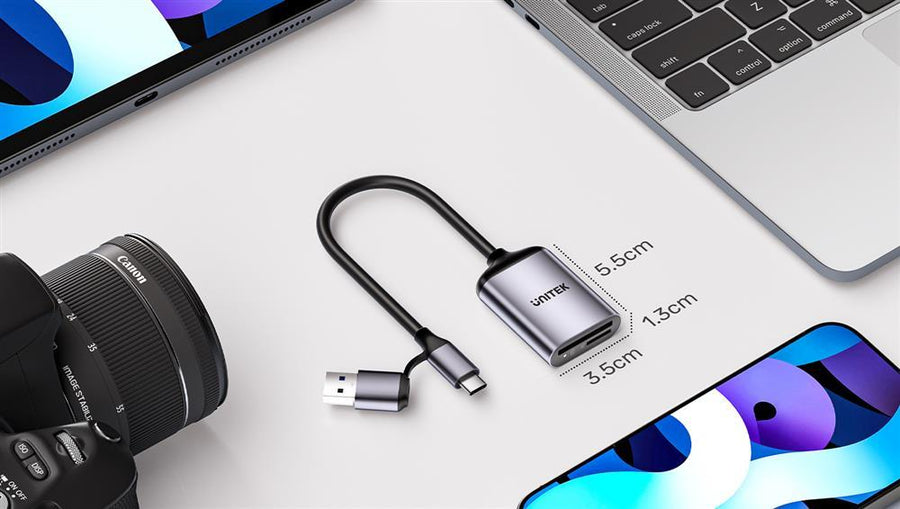 Unitek R1018E01 - 2-in-1 USB-C/A SD4.0 Card Reader. Simultaneously Reads/Writes