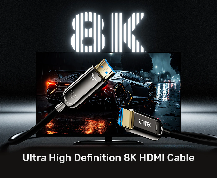Unitek C11085GY01-40M - 40M 8K HDMI Fiber Optic 2.1 Cable & Supports 48Gbps. Support Max Res up to 8K@60Hz