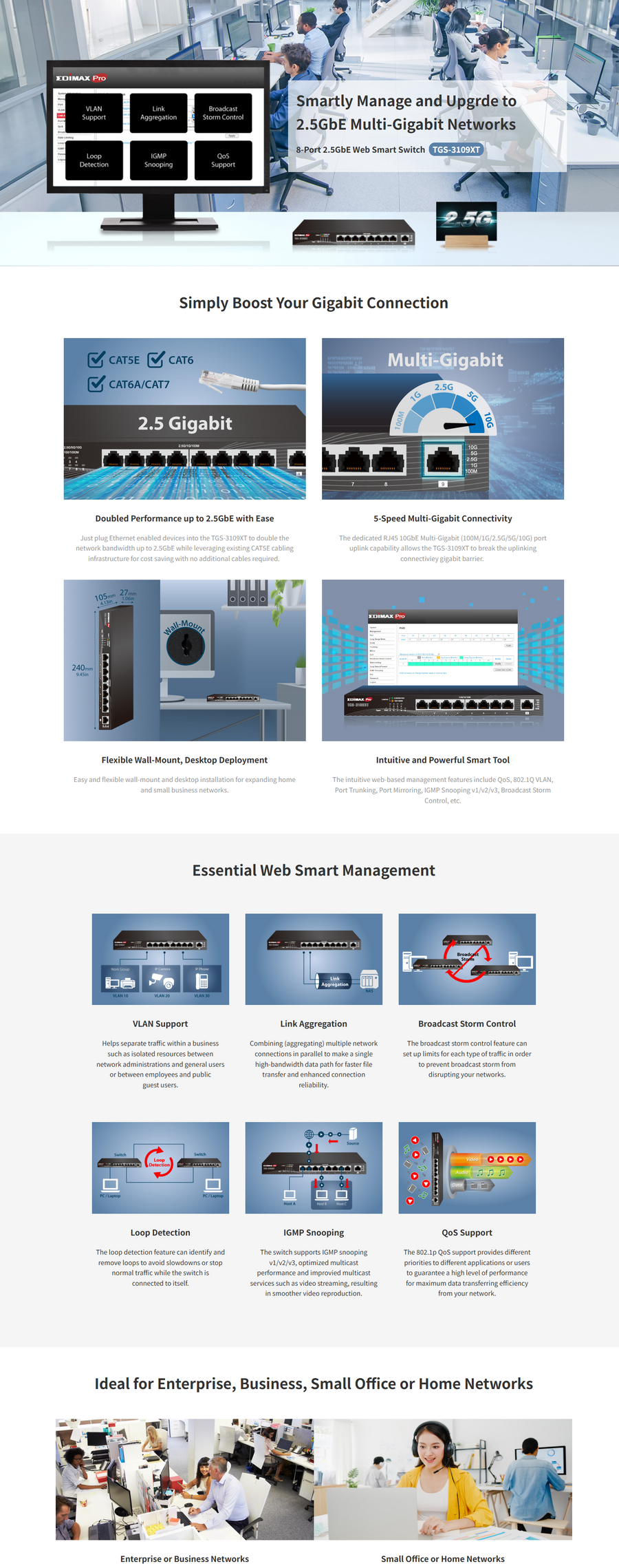 EDIMAX TGS-3109XT - 8 Port 2.5GbE Web Smart Switch w/ 1x 10GbE Multi Gigabit 5-Speed RJ45 Port