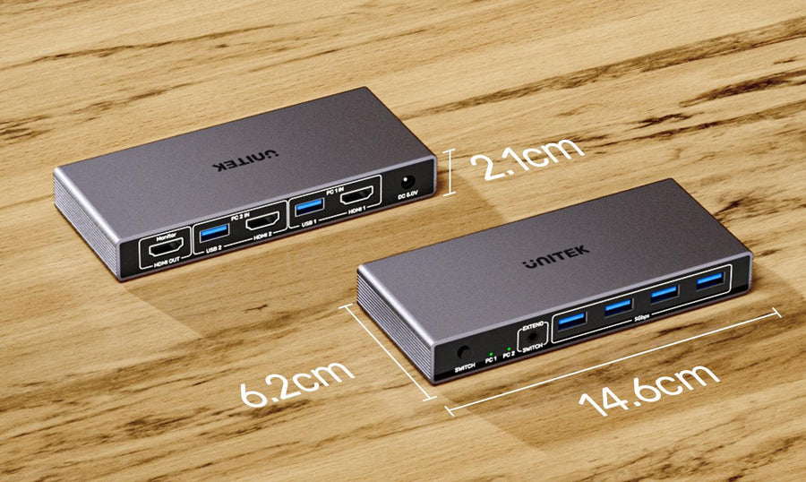 Unitek V1309A - 5Gbps HDMI KVM Switch. Switches Between 2 Devices 1 HDMI 4K@60Hz Display & 4 USB