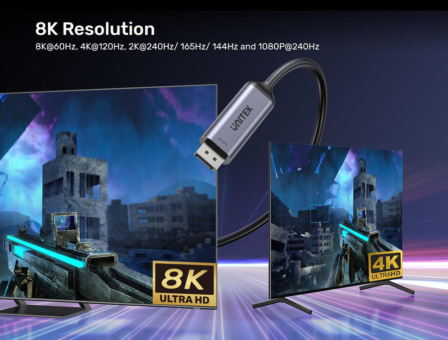 Unitek V1423D - 1.8m 8K USB-C DisplayPort 1.4 Cable in Aluminium Housing Res up to 8K@30Hz & HDR.