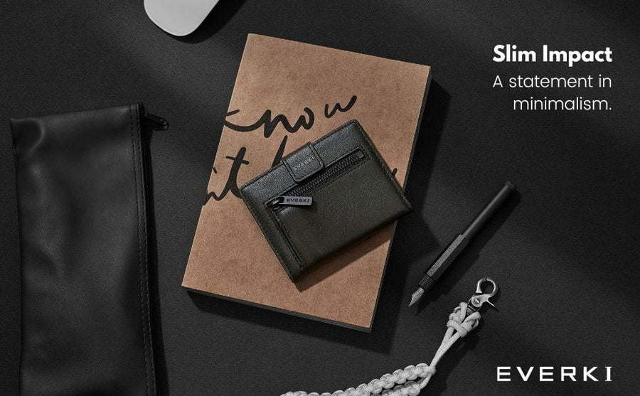 EVERKI EKW200 - Leather RFID Blocking Wallet for Cards Coins & Bills Black Securely Holds 6-8 Cards Fast