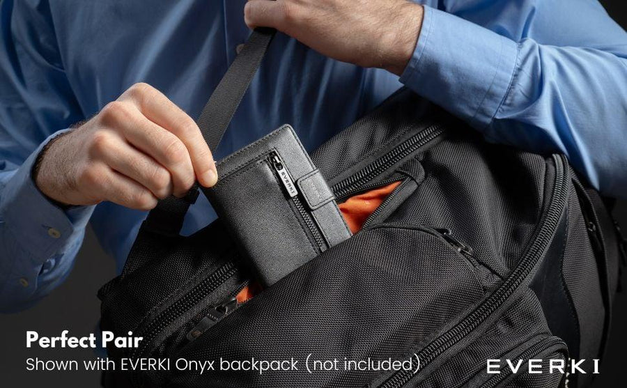 EVERKI EKW200 - Leather RFID Blocking Wallet for Cards Coins & Bills Black Securely Holds 6-8 Cards Fast