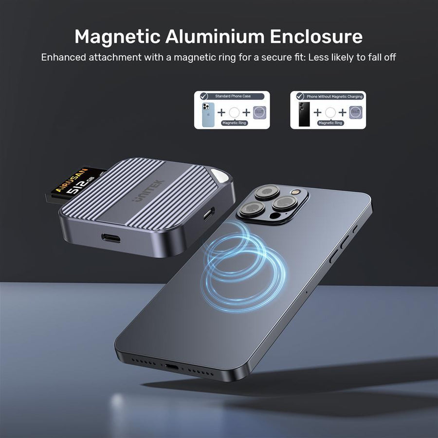 Unitek S1244B - MagSafe Magnetic CF Express Reader for iPhone 16/15 USB-C 10Gbps USB3.2 GEN2