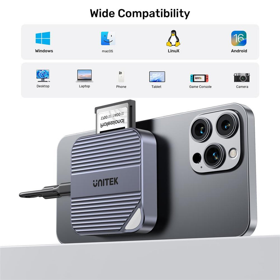 Unitek S1244B - MagSafe Magnetic CF Express Reader for iPhone 16/15 USB-C 10Gbps USB3.2 GEN2