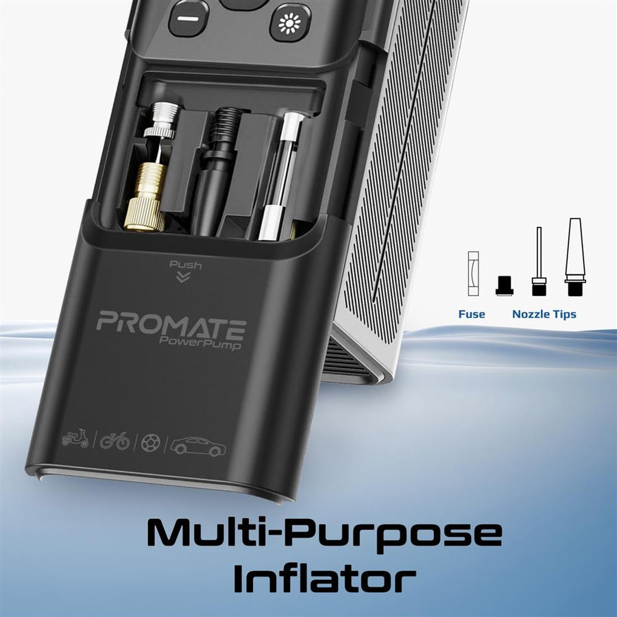 Promate POWERPUMP - 150PSI Portable Air Compressor Power Bank w/ LED Flashlight. 7500mAh Battery