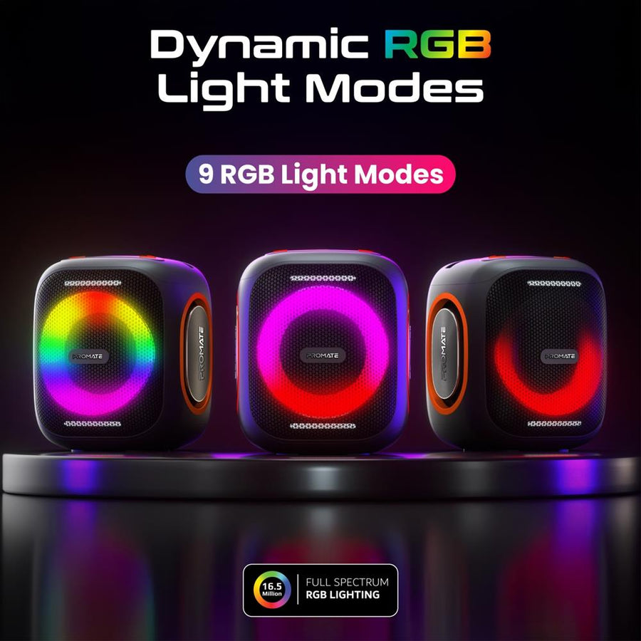 Promate STRIKE-40 - 40W Portable BT Speaker w/ Dynamic RBG Lights. Up to 6 Hours Playback AUX