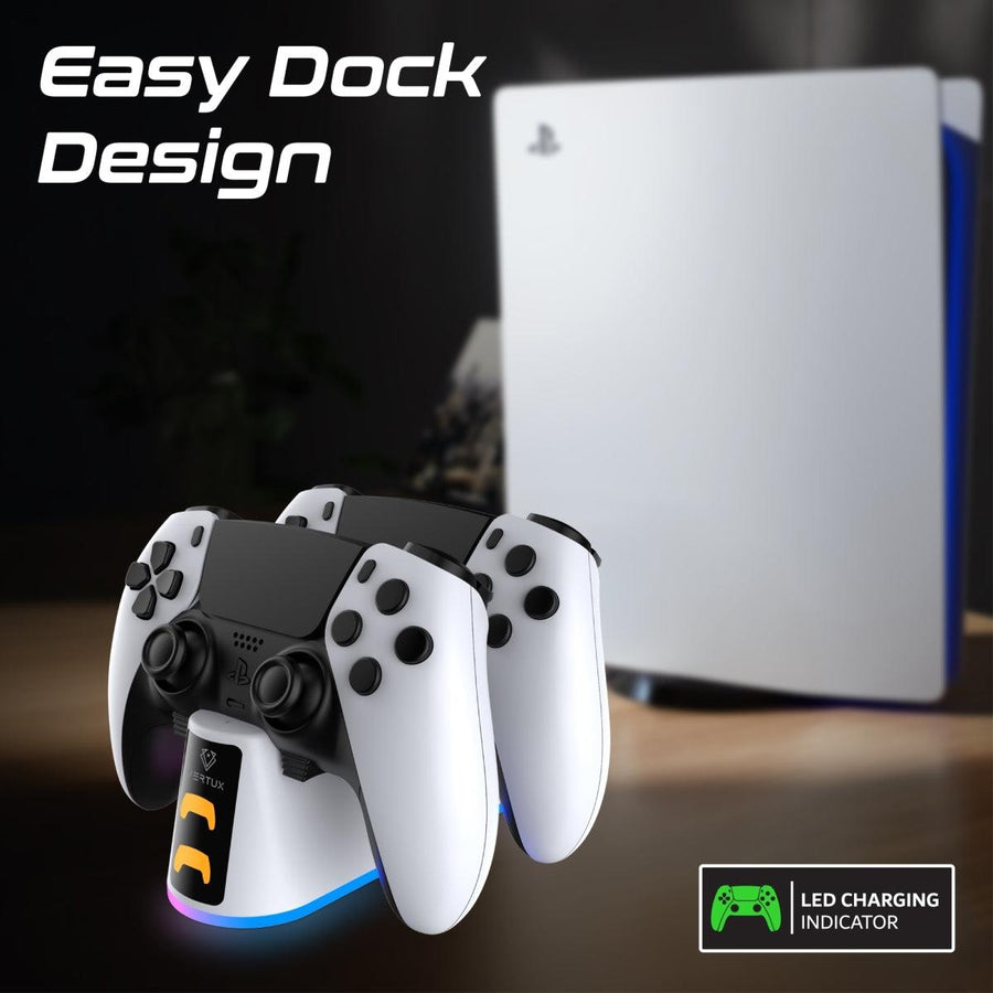 VERTUX DUODOCK-PS5 - 2-in-1 Charging Dock for PS5 DualSense Controller w/ RGB Lights. Charging Status