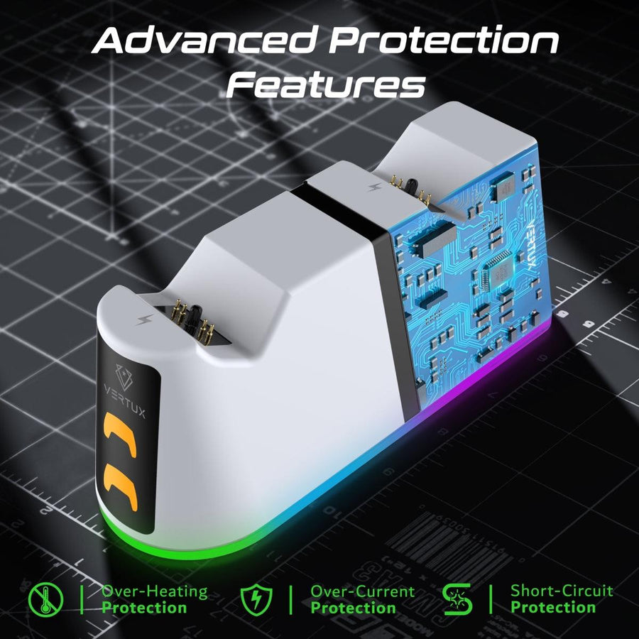 VERTUX DUODOCK-PS5 - 2-in-1 Charging Dock for PS5 DualSense Controller w/ RGB Lights. Charging Status