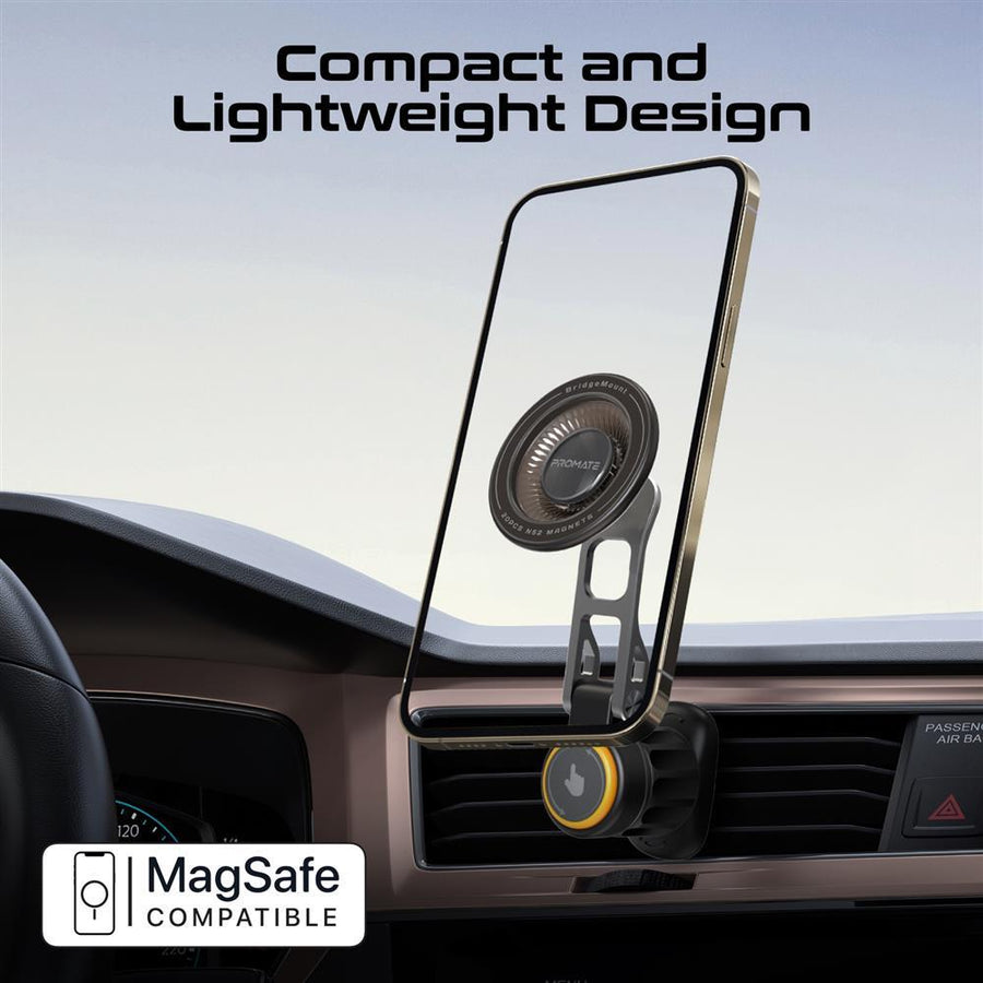Promate BRIDGEMOUNT - MagGrip 360 Rotatable Smartphone Holder w/ AC Vent Mount. Secure Anti-Slip Mount