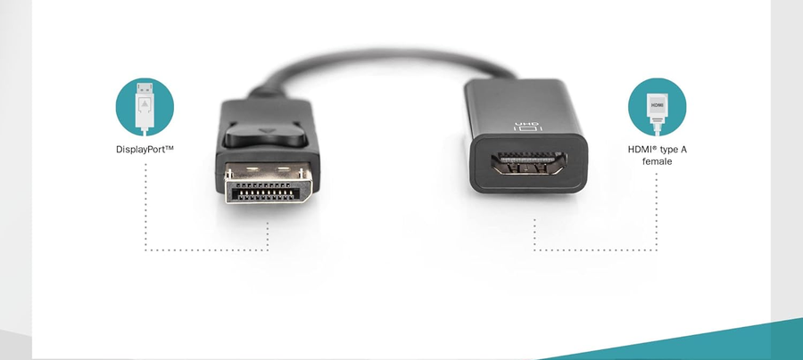 DB-340415-002-S - Digitus DisplayPort (M) to HDMI Type A (F) Active Adapter Cable