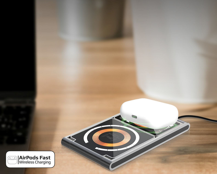 Promate LUCIDFOLD-TRIO - 3-in-1 Foldable 15W MagSafe Charging Station. 3W Apple Watch Charger