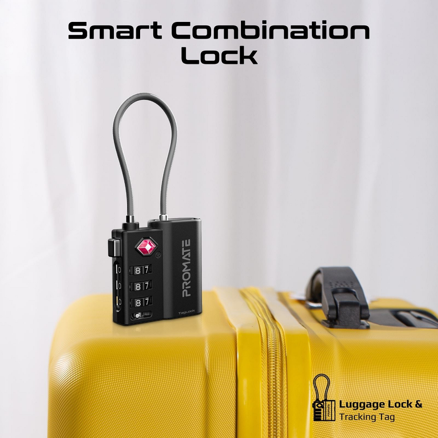 Promate TAGLOCK - TSA Luggage Lock w/ Smart Precision Tracking Tag. Works w/ Apple Find My APP