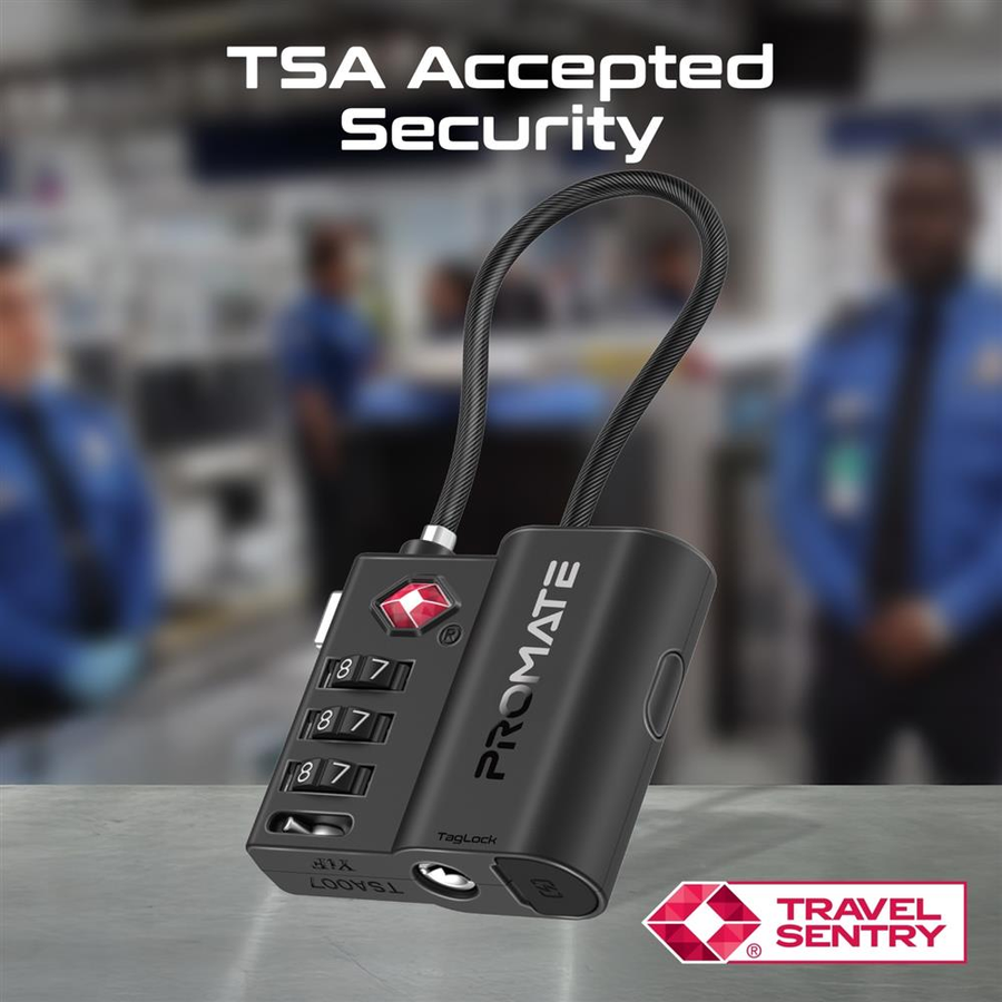 Promate TAGLOCK - TSA Luggage Lock w/ Smart Precision Tracking Tag. Works w/ Apple Find My APP