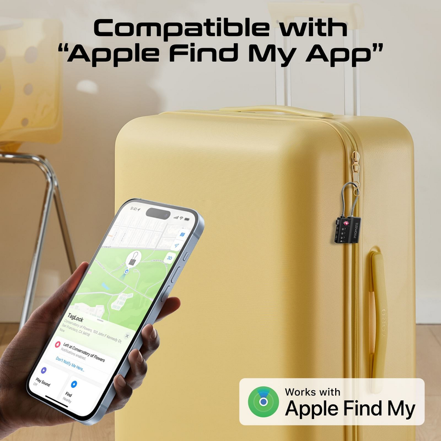 Promate TAGLOCK - TSA Luggage Lock w/ Smart Precision Tracking Tag. Works w/ Apple Find My APP