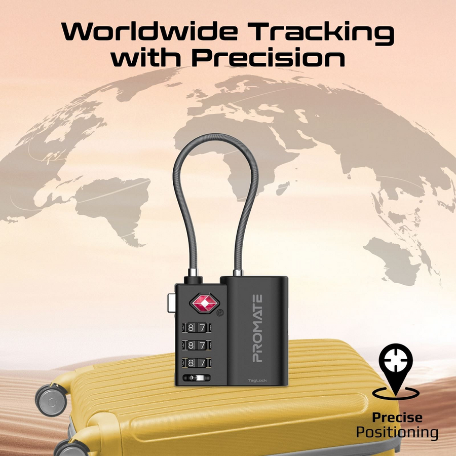 Promate TAGLOCK - TSA Luggage Lock w/ Smart Precision Tracking Tag. Works w/ Apple Find My APP