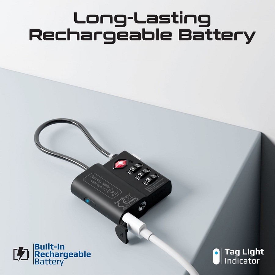 Promate TAGLOCK - TSA Luggage Lock w/ Smart Precision Tracking Tag. Works w/ Apple Find My APP
