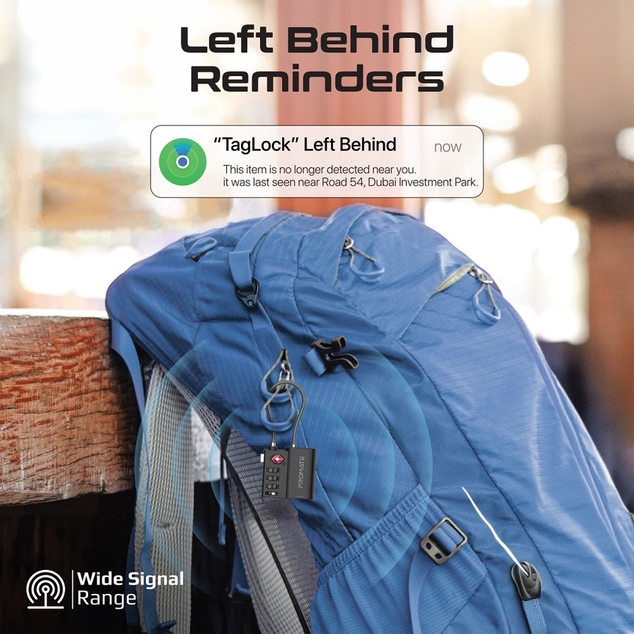 Promate TAGLOCK - TSA Luggage Lock w/ Smart Precision Tracking Tag. Works w/ Apple Find My APP