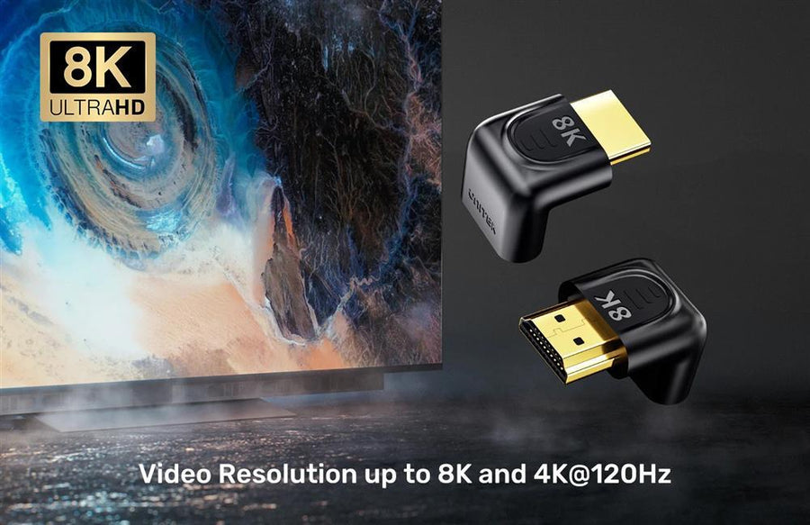 Unitek A1046A - 8K HDMI 90 & 270 Degree Right Angle Adapter w/ Gold-Plater Connectors