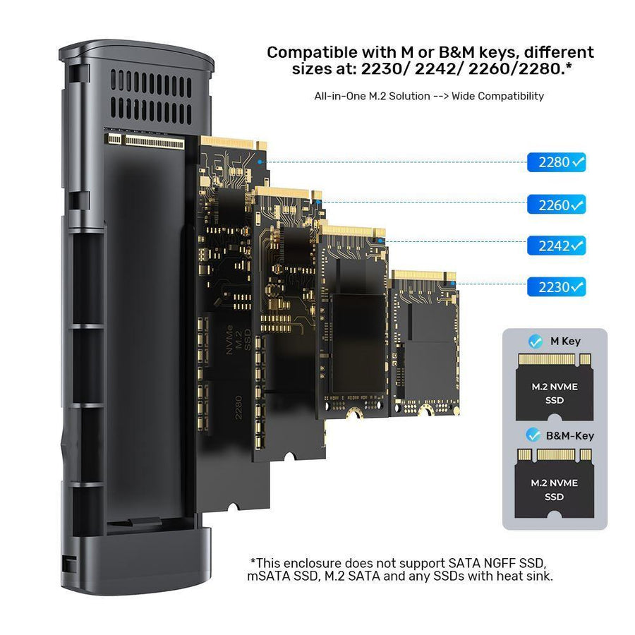 Unitek S1241B - USB-C 10Gbps to NVMe M.2 SSD Enclosure 30cm USBC to C Cable 10Gbps Transmission Speed
