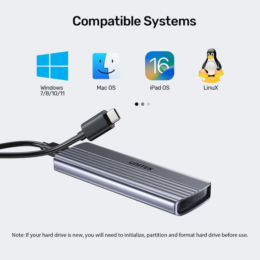 Unitek S1241B - USB-C 10Gbps to NVMe M.2 SSD Enclosure 30cm USBC to C Cable 10Gbps Transmission Speed