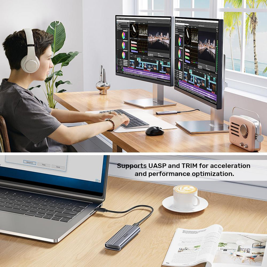 Unitek S1241B - USB-C 10Gbps to NVMe M.2 SSD Enclosure 30cm USBC to C Cable 10Gbps Transmission Speed