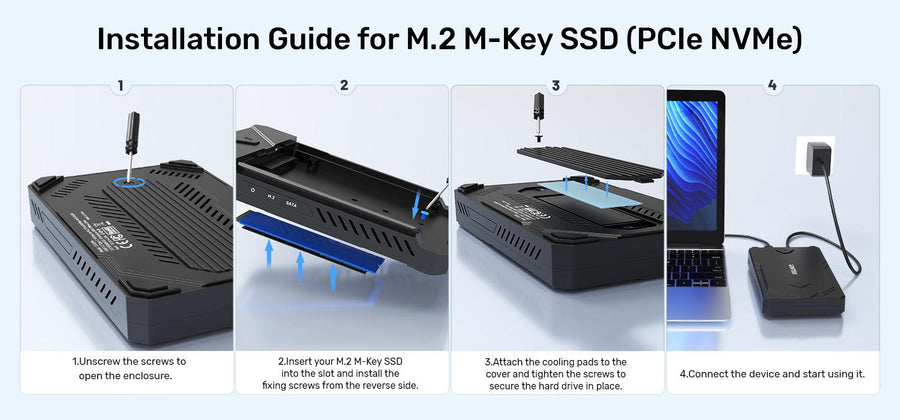 Unitek S1229C - M.2 NVMe & SATA SSD Enclosure. M Key M.2 NVMe SSDs & 2.5