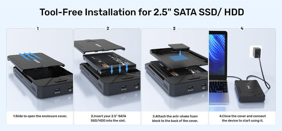 Unitek S1229C - M.2 NVMe & SATA SSD Enclosure. M Key M.2 NVMe SSDs & 2.5