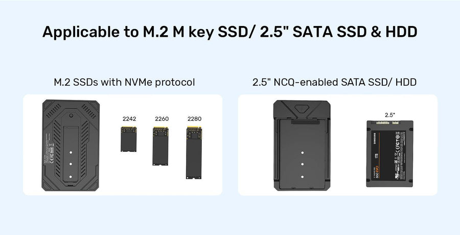 Unitek S1229C - M.2 NVMe & SATA SSD Enclosure. M Key M.2 NVMe SSDs & 2.5