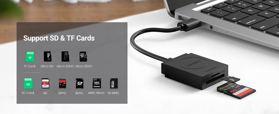UG-20250 - Ugreen 2-In-1 USB 3.0 A Card Reader 15cm without OTG