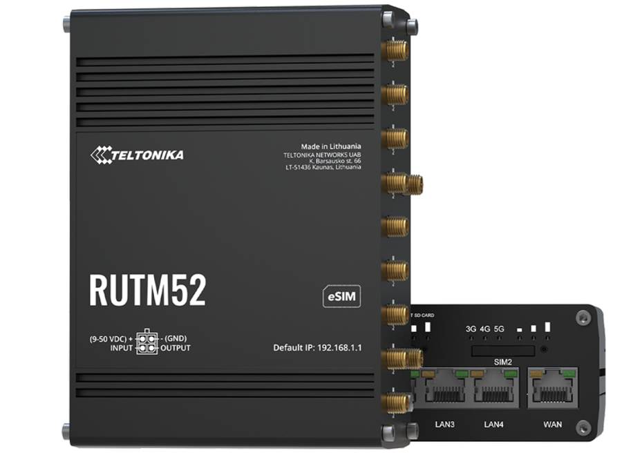 RUTM52 - Teltonika RUTM52 Industrial 5G Wi-Fi Gigabit Router with Dual Radio, Dual SIM and eSIM Support and 4G LTE Cat 20 fallback