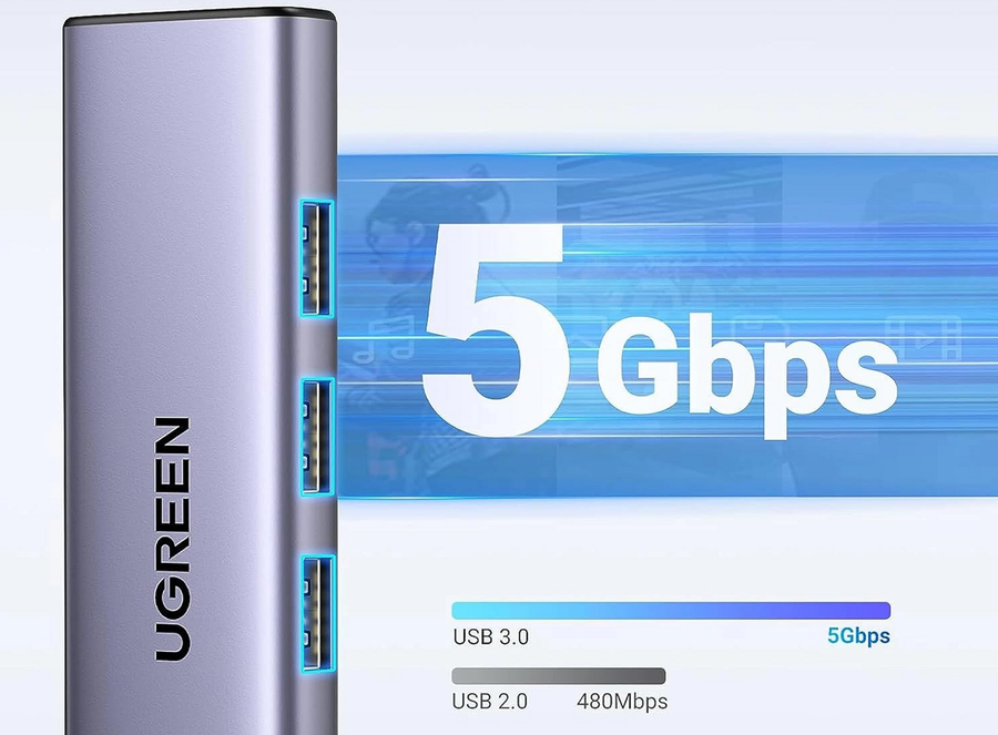 UG-15596 - UGREEN Revodok USB C Hub 5 in 1 3 USB-A 3.0  HDMI  PD 4K 30Hz