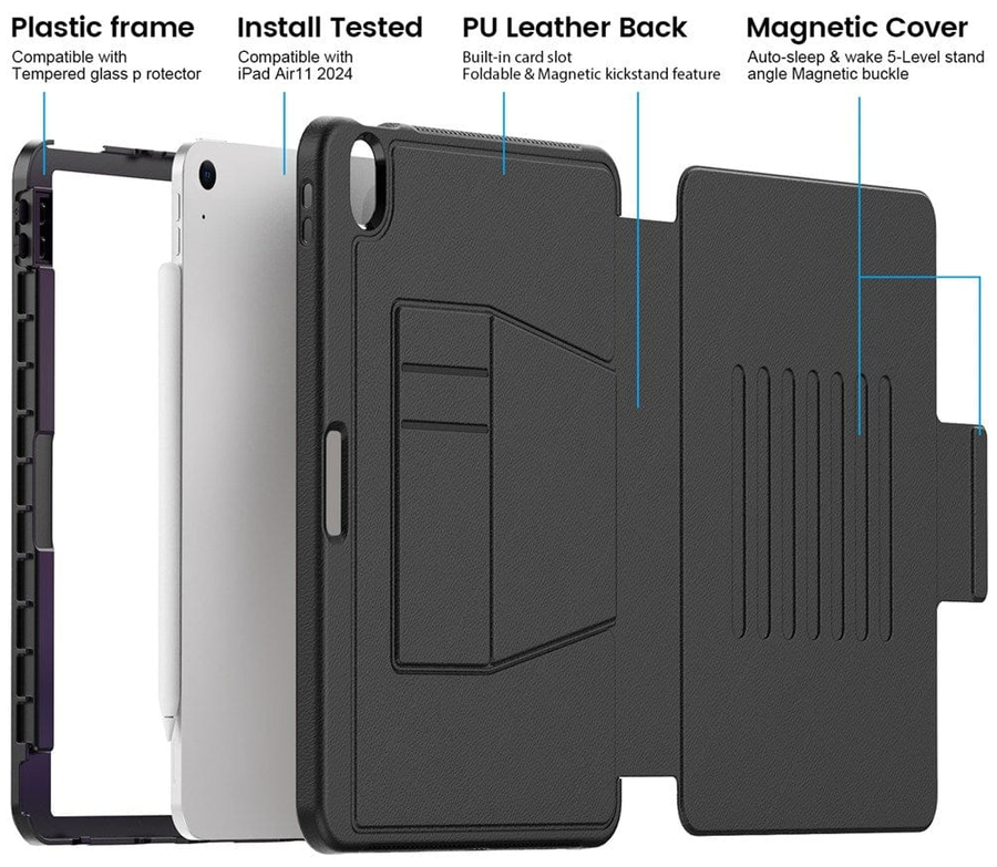 Generisch - Grip Case AR-KBLB115 - Bluetooth-Tastatur mit Lederfolie für iPad Air 11" M2 & M3