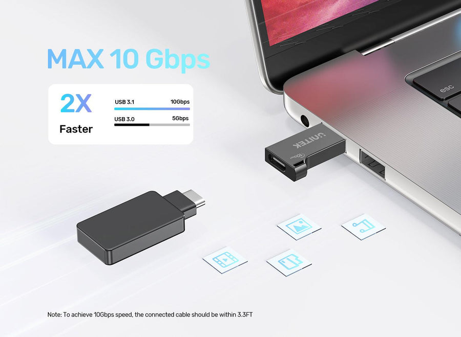 Unitek A1049A - 10Gbps USB-A to USB-C Adapter. Supports Data Sync & 3A Fast