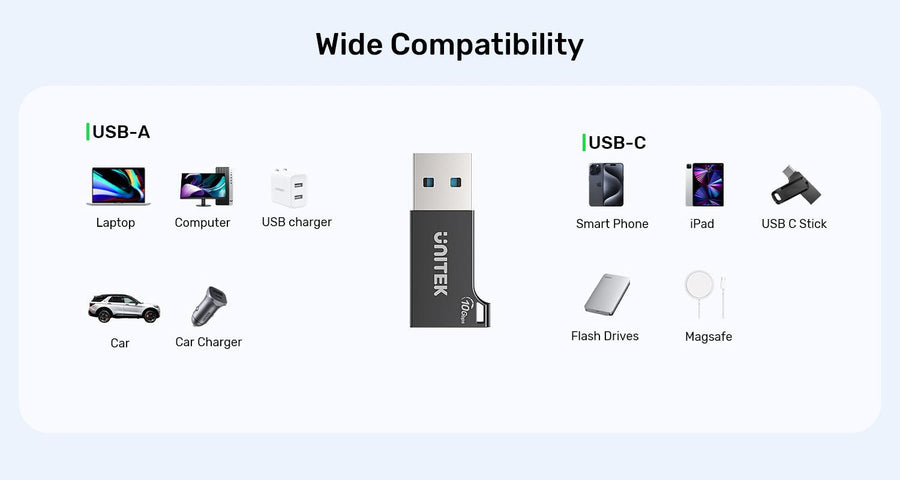 Unitek A1049A - 10Gbps USB-A to USB-C Adapter. Supports Data Sync & 3A Fast