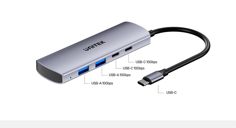 Unitek H1112D - 4-in-1 10Gbps USB Multi-Port Hub w/ USB-C Connector. 2x USB-A & 2x USB-C Ports.