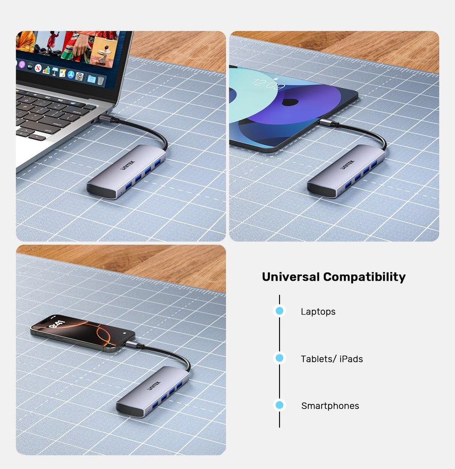 Unitek H1112E - 4-in-1 10Gbps USB Multi-Port Hub w/ USB-C Connector. Includes 4x USB-A Ports.