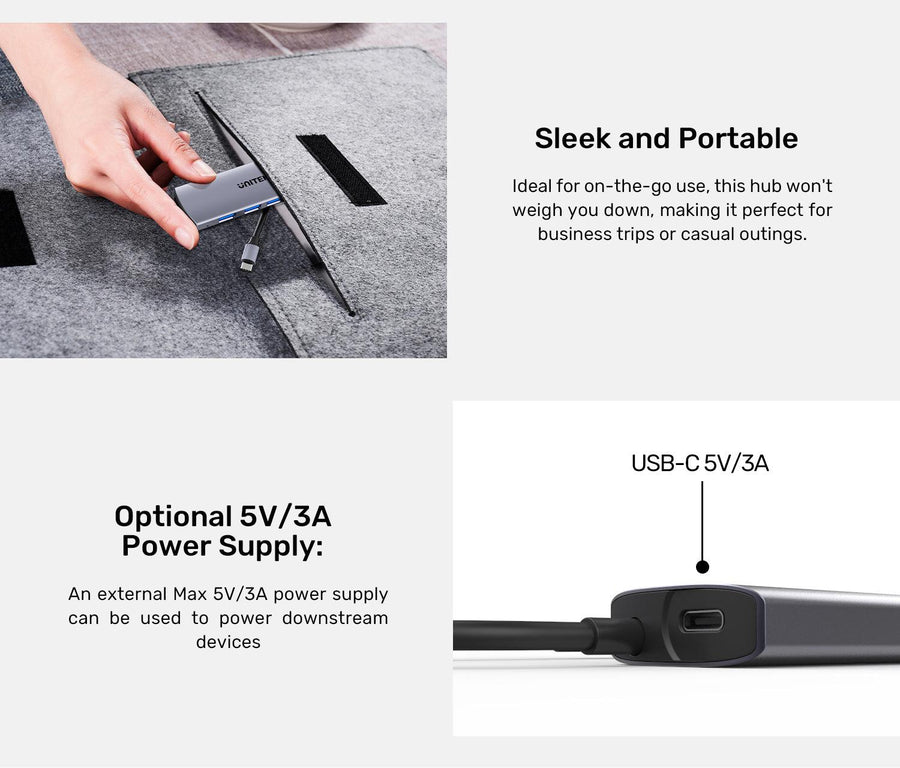 Unitek H1112E - 4-in-1 10Gbps USB Multi-Port Hub w/ USB-C Connector. Includes 4x USB-A Ports.