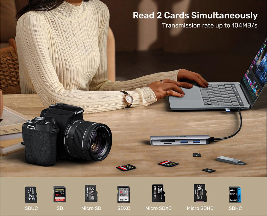 Unitek H1320A - 5-in-1 5Gbps USB Multi-Port Hub w/ USB-C/A Connector. 3x USB-A Ports & SD Card.
