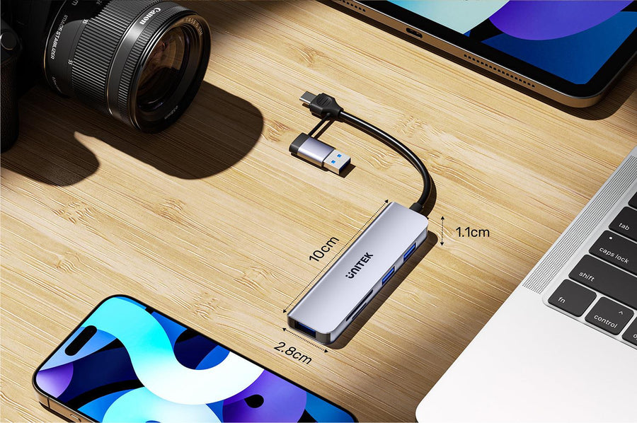 Unitek H1320A - 5-in-1 5Gbps USB Multi-Port Hub w/ USB-C/A Connector. 3x USB-A Ports & SD Card.