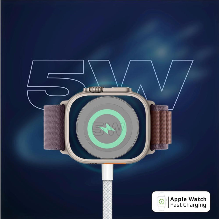 Promate FUSION-CCW-WHT - 1.4m 100W High-Speed Multi Device Charging Cable w/ Apple Watch Charger. 2x 100W PD USBC