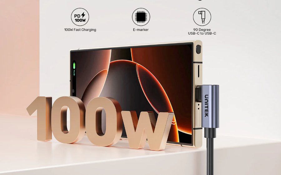 Unitek C14147A - 0.5m 100W Right Angle USB-C to Right Angle USB-C Cable. PD3.0/QC3.0 Fast Charging