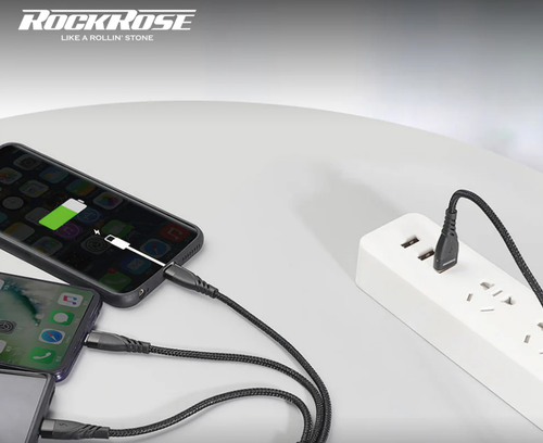 RockRose Hercules Trident 3-in-1 Charging Cable - 1m - - USB-A  to Micro USB & USB-C & Lightning