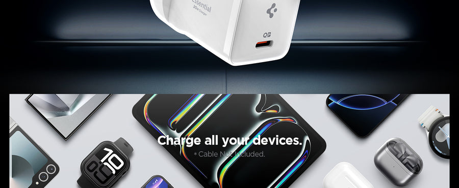 Spigen Essential 30W USB-C PD GaN Fast Charging Wall Charger - White - Up to 30W PD Fast Charging - Compact Design - Support Apple iPhone, iPad, Samsung Smart Phone PD Fast Charging